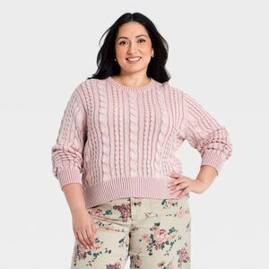 Universal Thread - Women's Western Cable Crewneck Pullover Sweater -  Pink